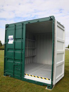 10ft Chemical storage container fitted with mesh bunded floor & Shelving