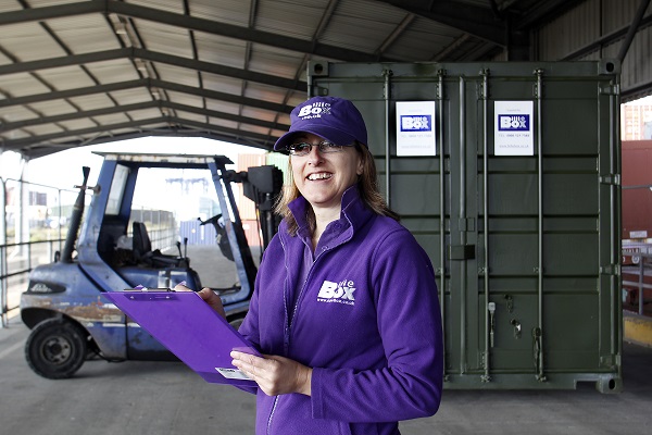 Jane Billing with chemical storage container