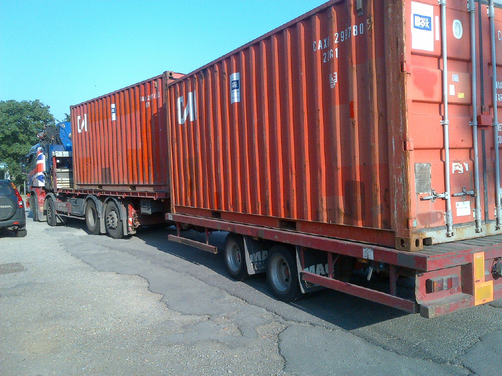 20ft shipping containers being transported