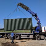 hiab, container sales, grass, drive over grass, drive over mud, container delivery,