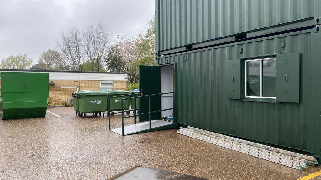 Hospital site office and canteen converted shipping containers