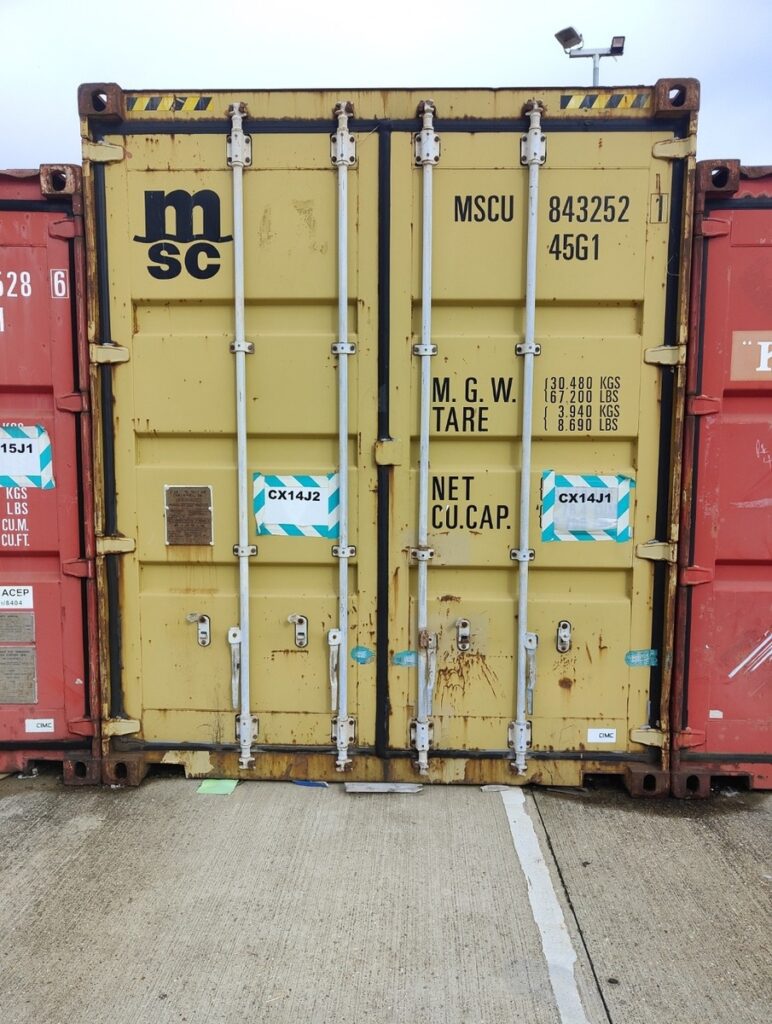 Hired container in the yard of a footwear company